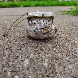 Vintage Ceramic Handbag Victorian Floral Ornament